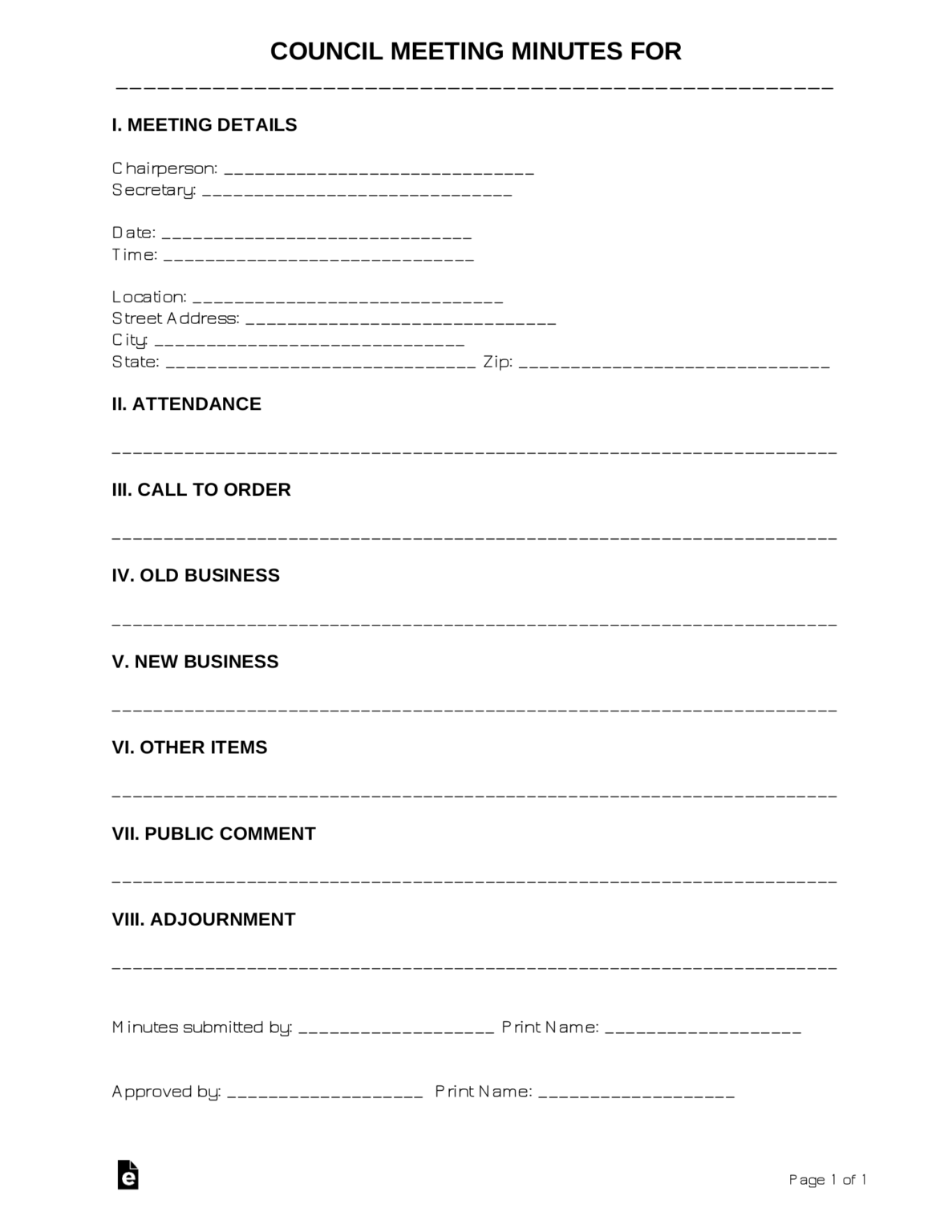 City Council Meeting Agenda Template