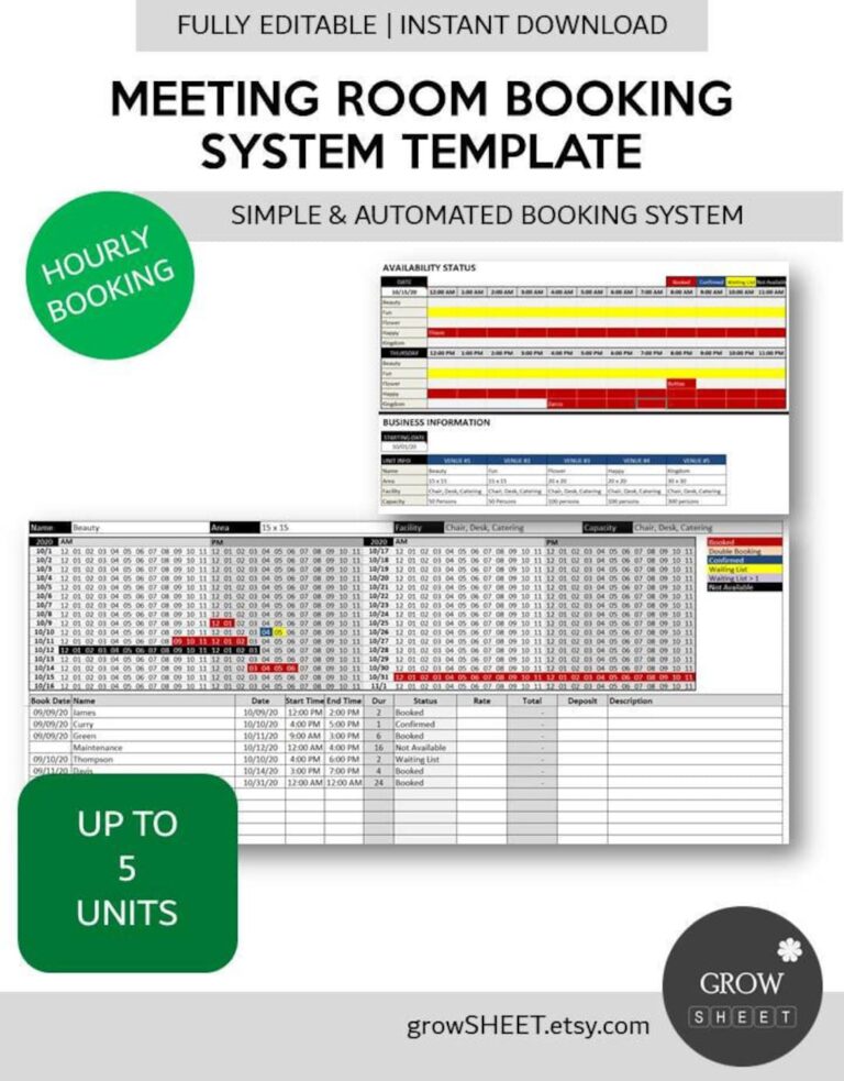 Meeting Room Booking Calendar Template