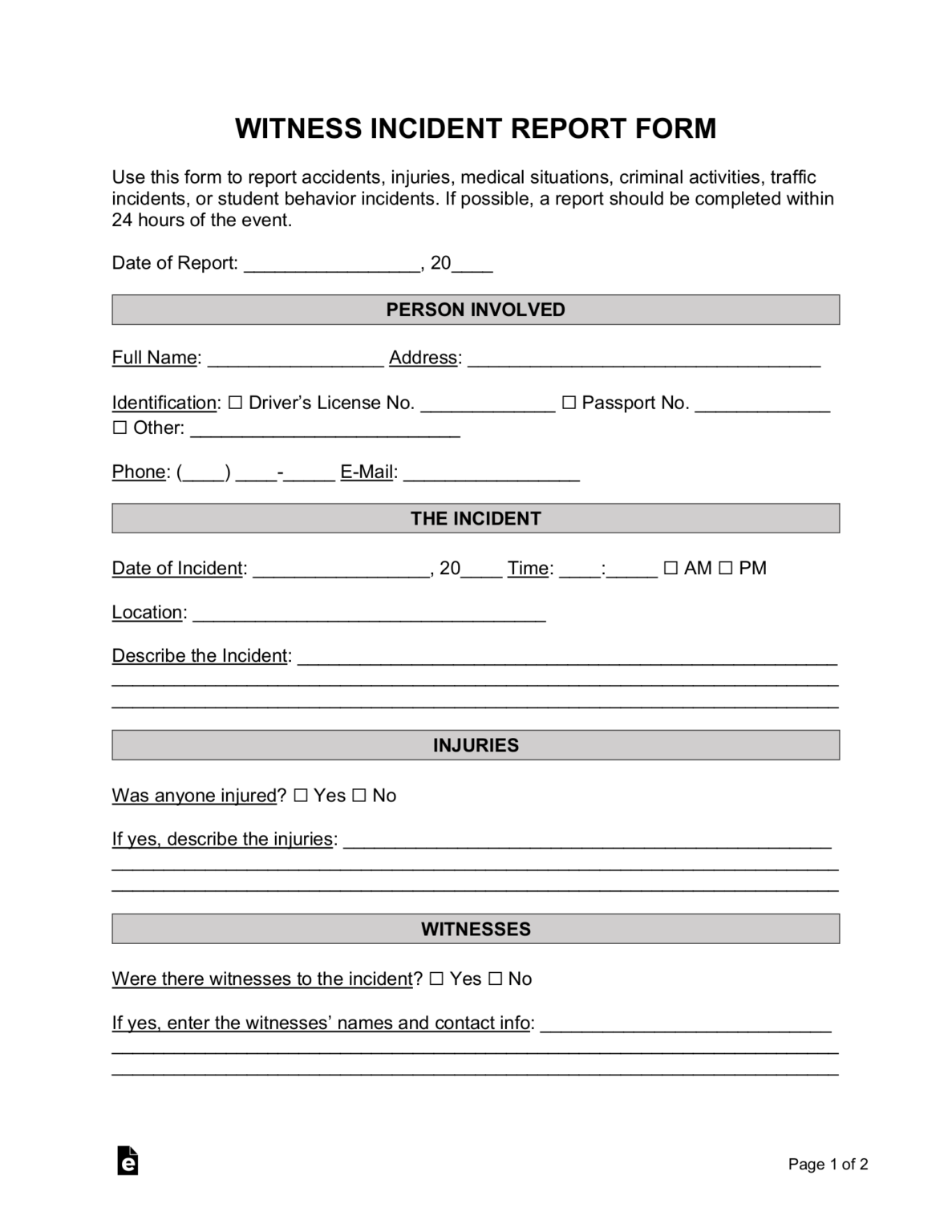 Free Personal Injury Witness Statement Template & Example
