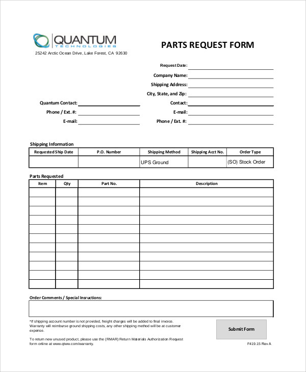 vehicle-parts-request-form-template