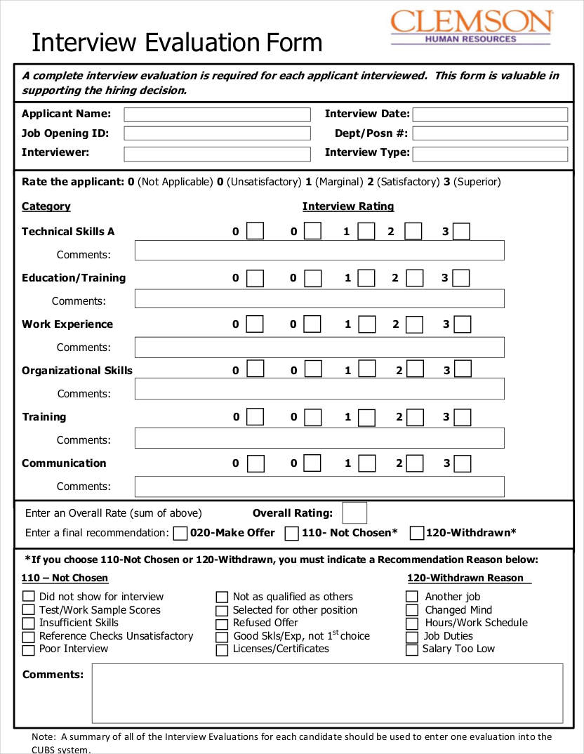 academic-interview-rating-form-template