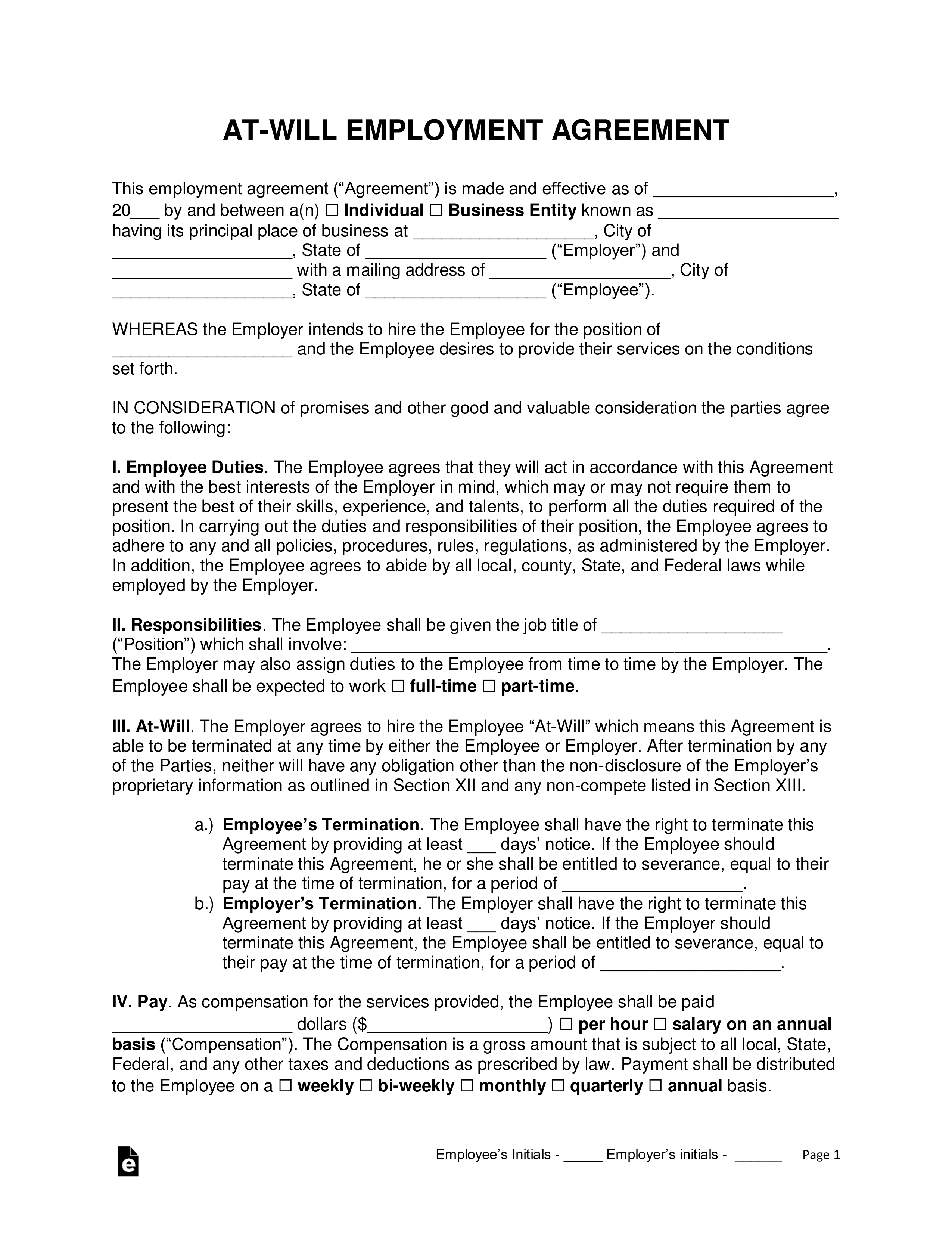 at-will-employment-form-template