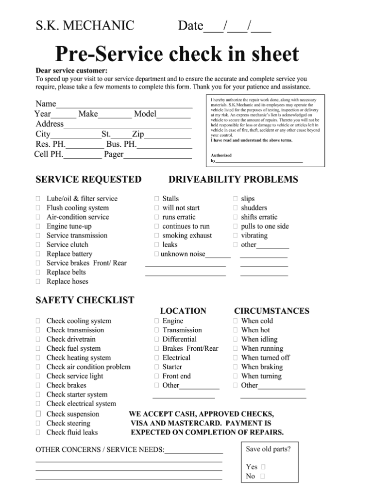automotive repaircustomer intake form template