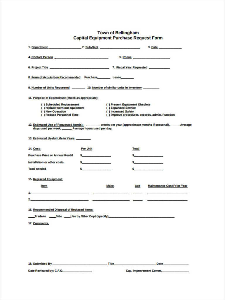 Capital Equipment Request Form Template