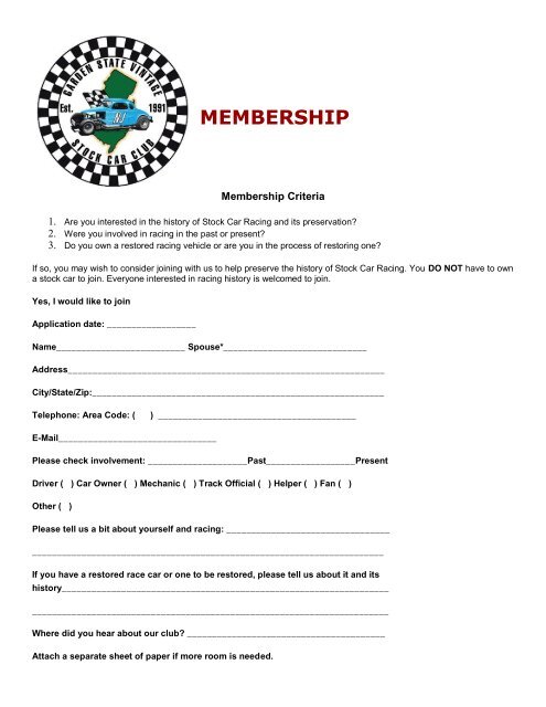 car-club-membership-form-template