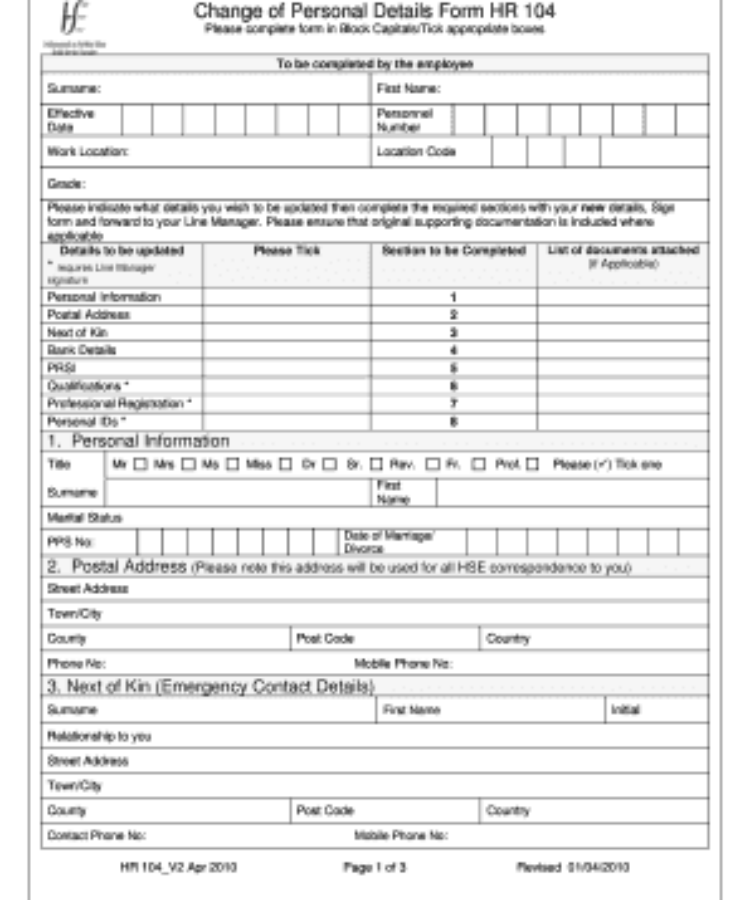 Change of Home Address Form Template