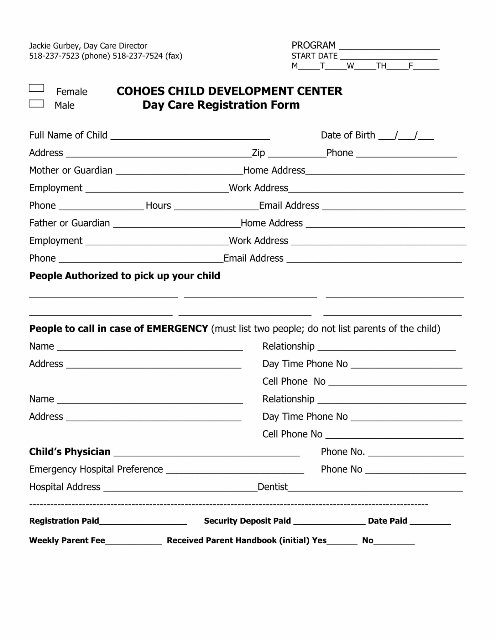 Child Care Centre Enrolment Form Template