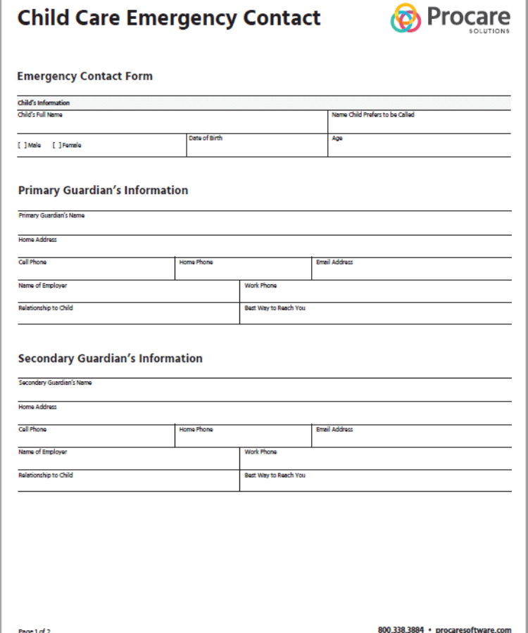 Child Care Enrollment Form Template