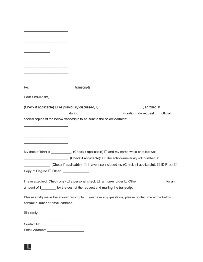 College Transcript Request Form Template