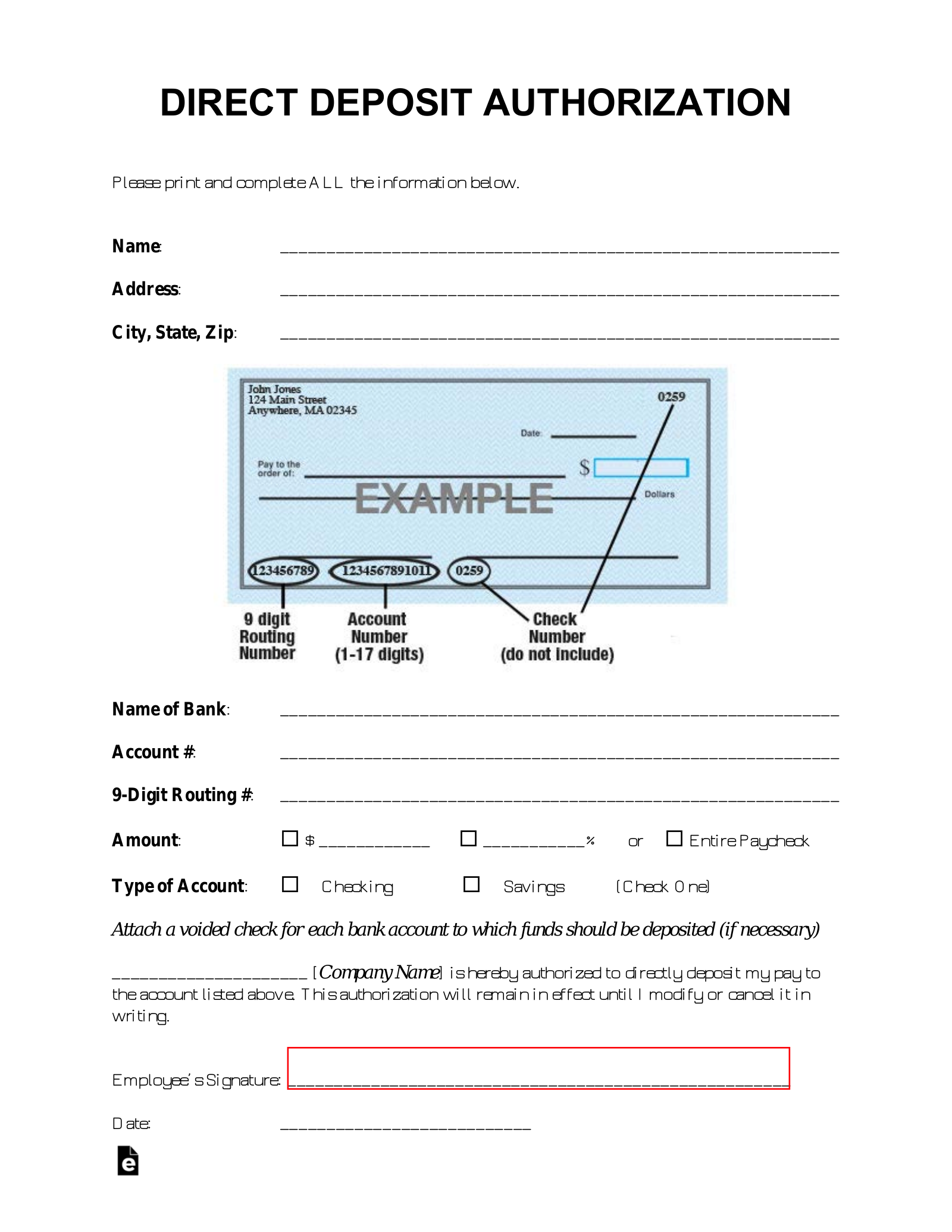 company-direct-deposit-form-template