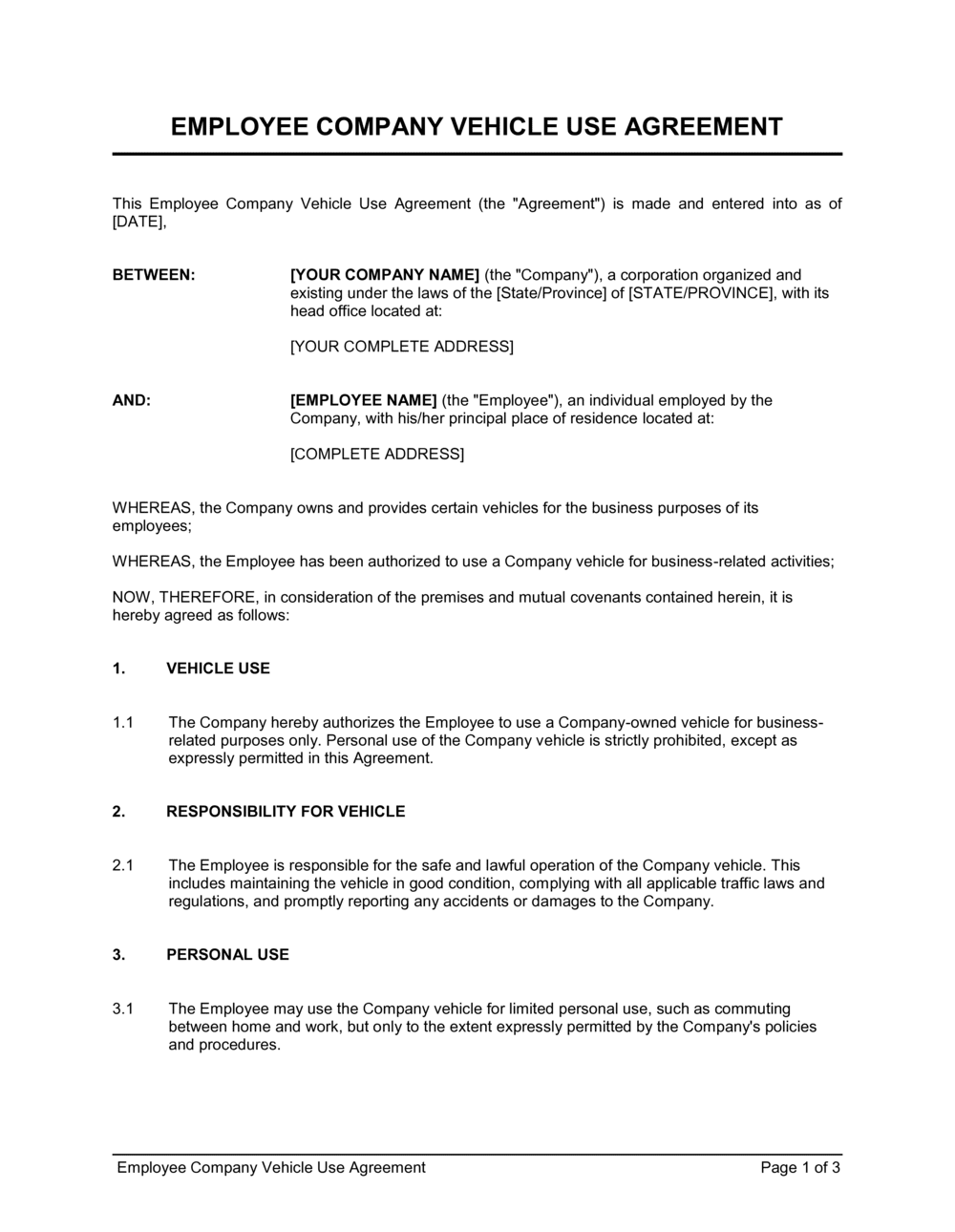company-vehicle-use-form-template