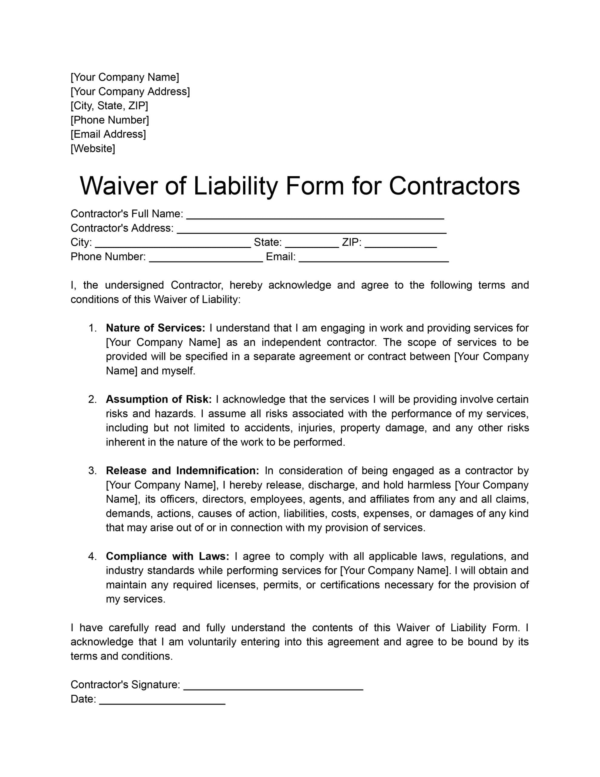 contractor-damage-liability-form-template