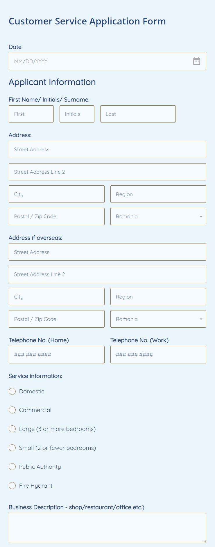 customer-support-job-application-form-template