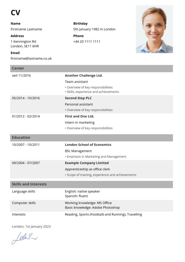 CV In Tabular Form Template