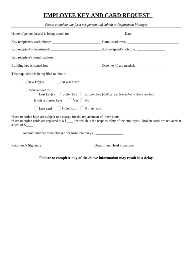 Key Declaration Form Employee Key Issuance Form Template