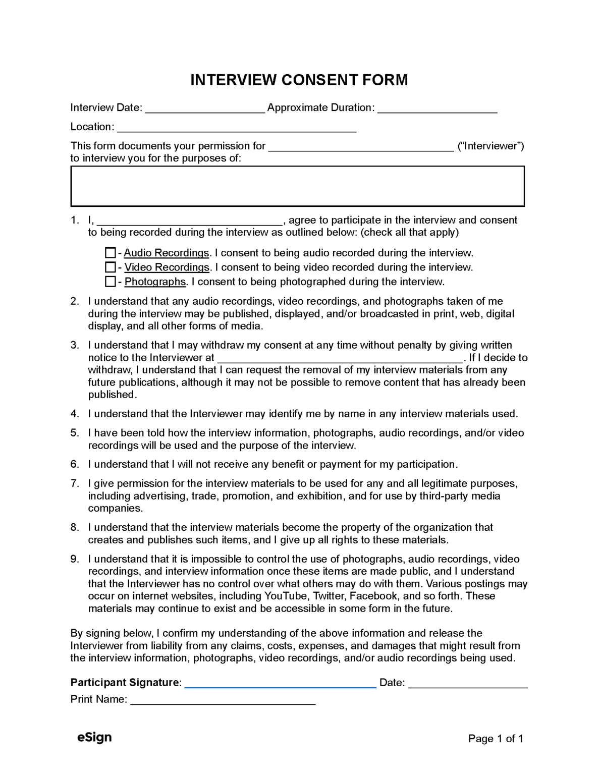 Esign Disclosure and Consent Form Template