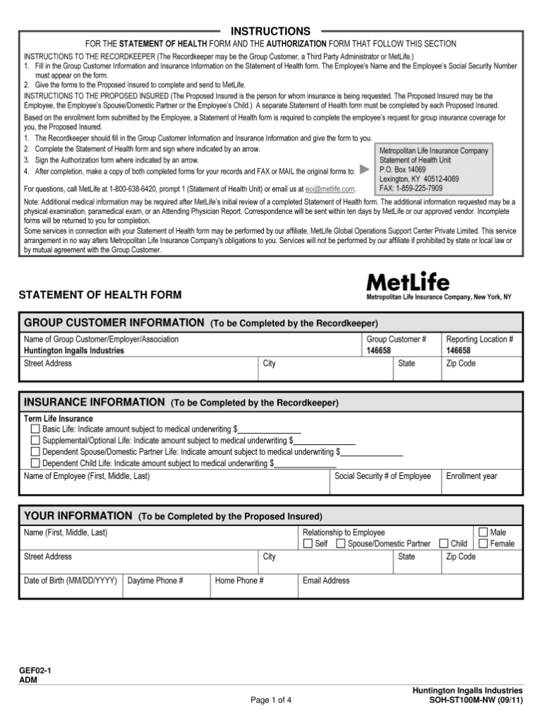 Evidence of Insurability Form Template