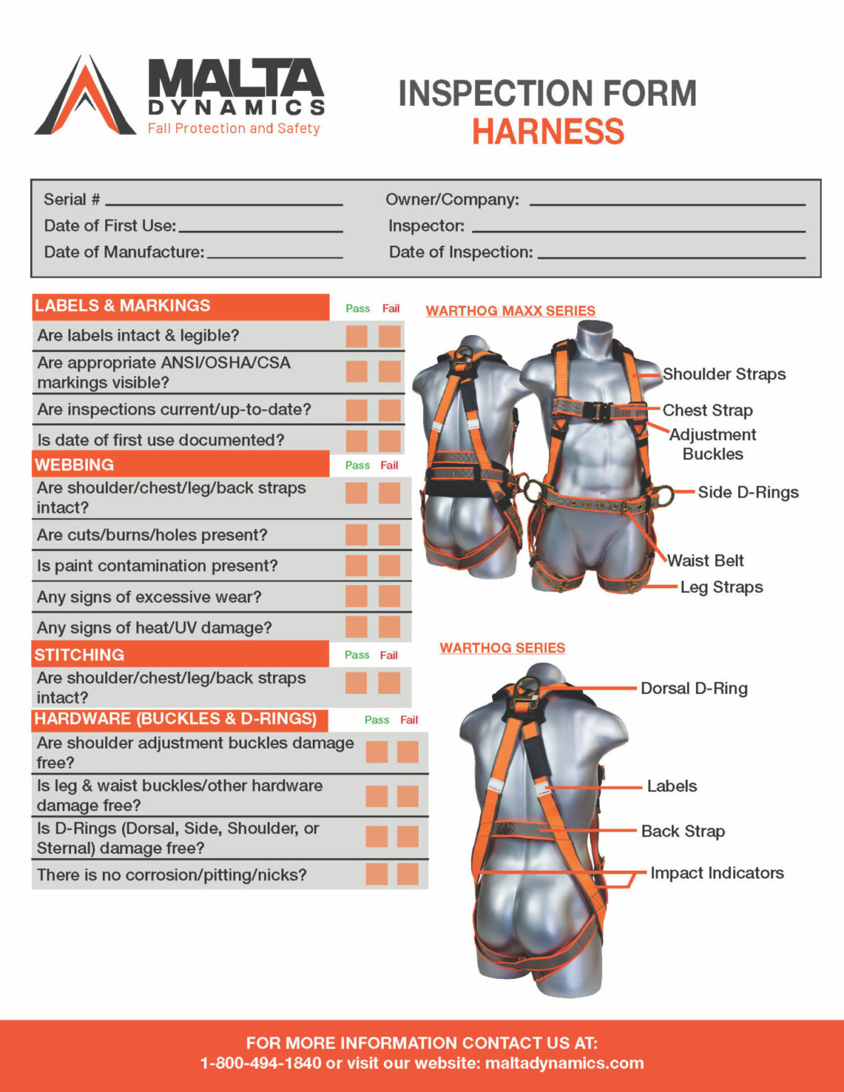 Chain Fall Visual Inspection Form Fall Protection Inspection Form Template