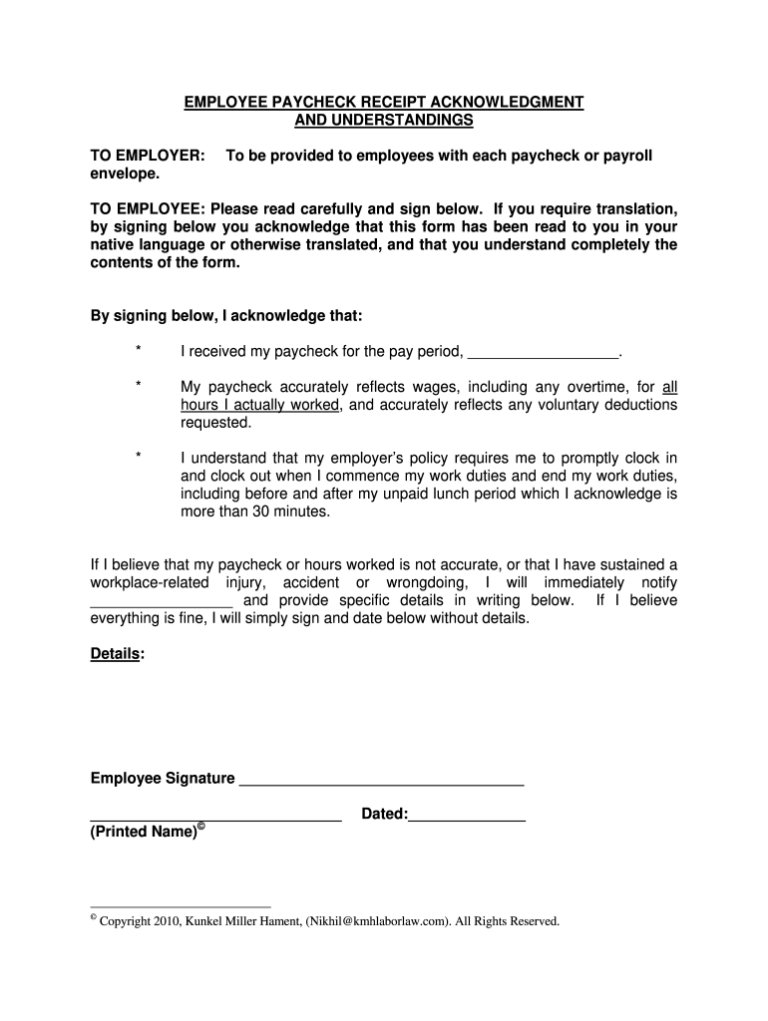 Final Check Receipt Form Template