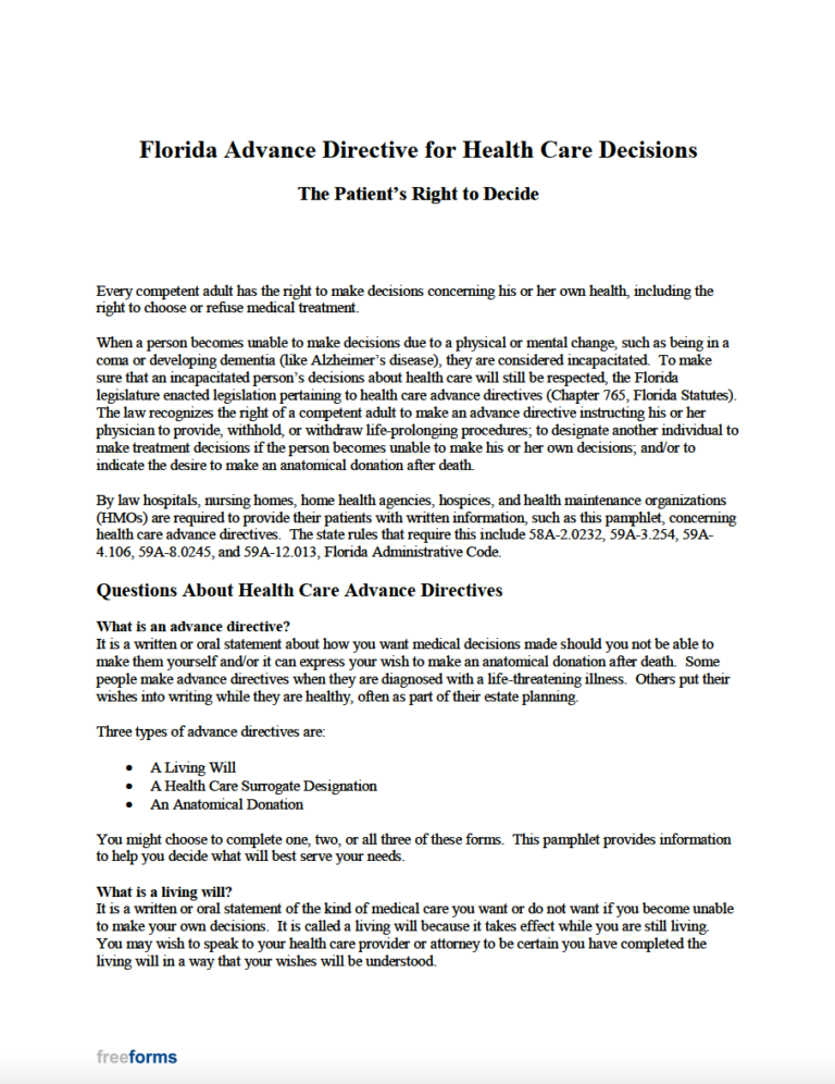 Florida Advanced Directive Form Template