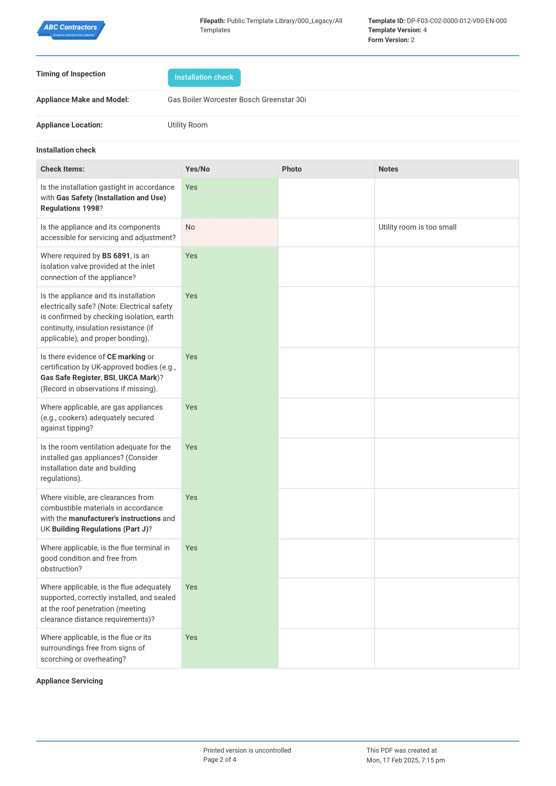 gas-installation-safety-record-form-template
