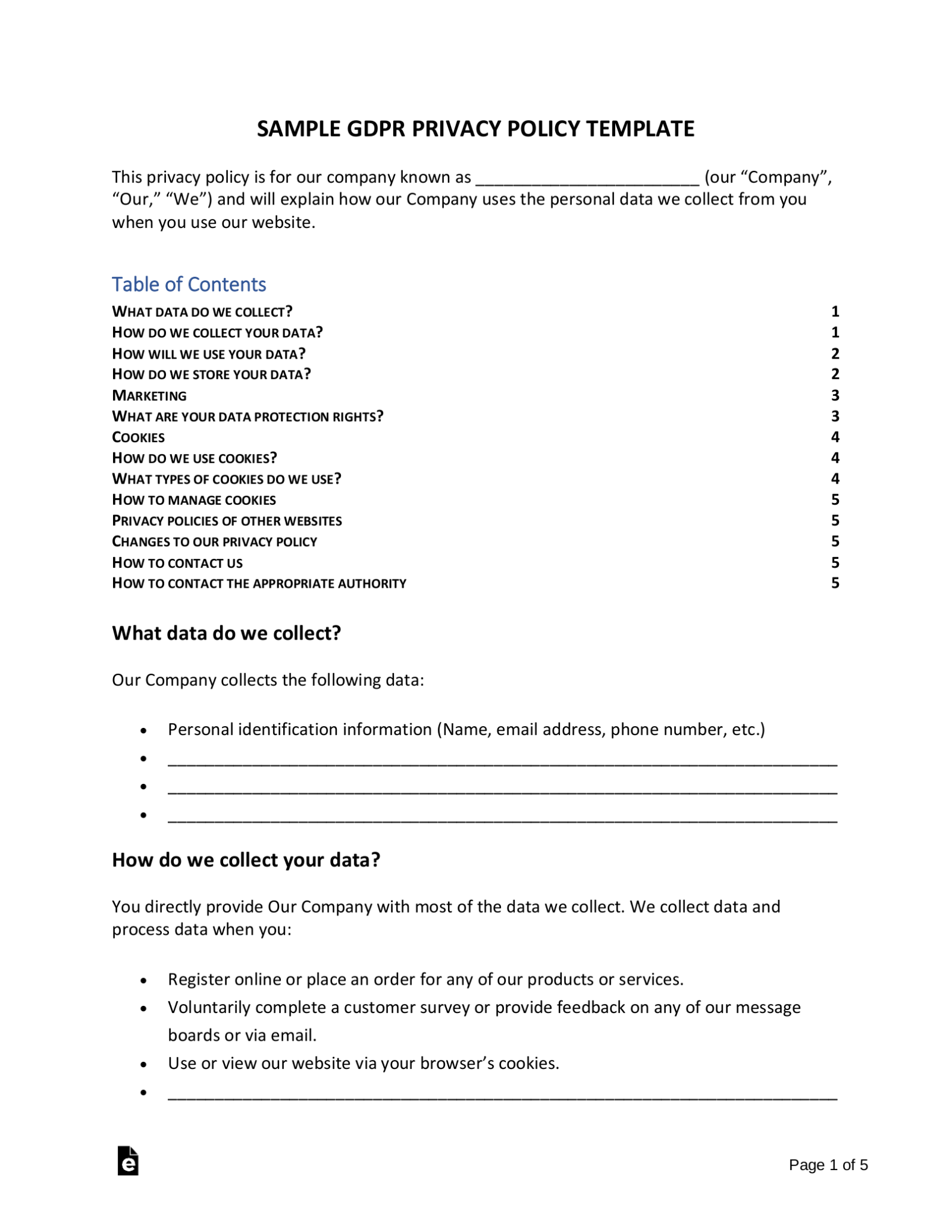 GDPR Data Disclosure Form Template