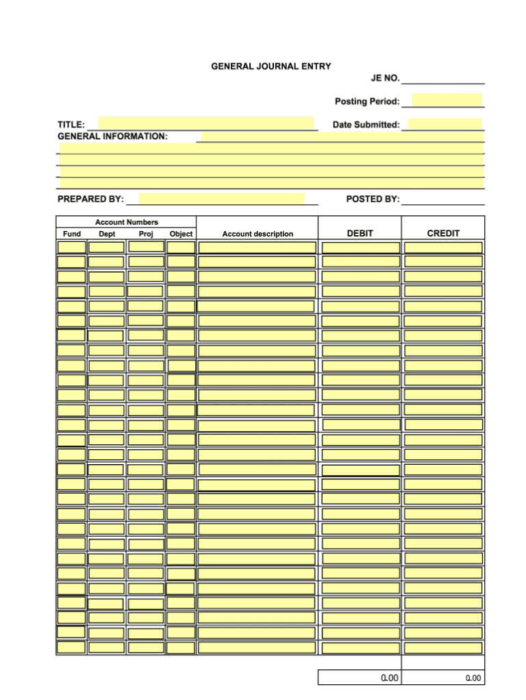 General Journal Entry Form Template