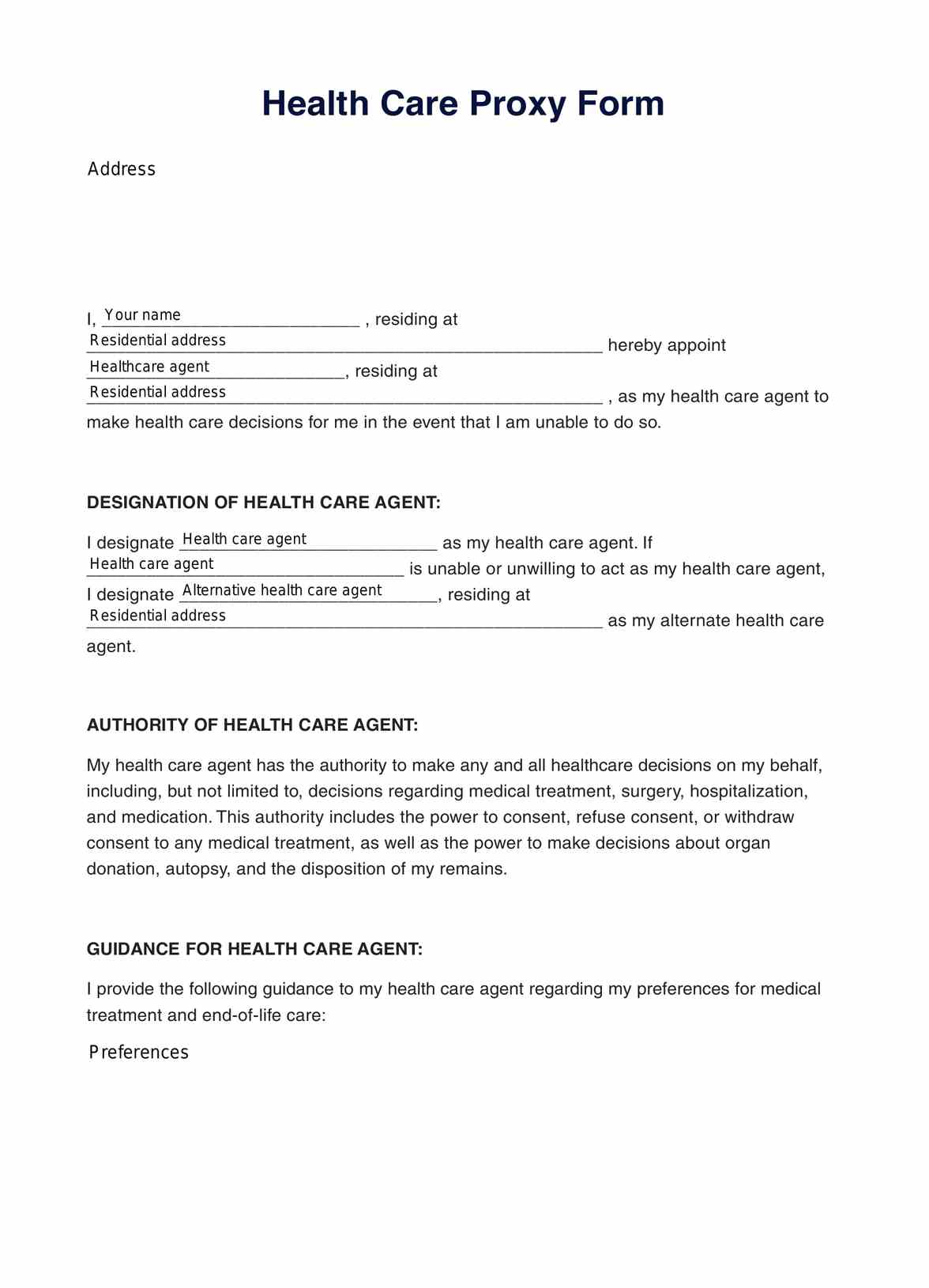 health-care-proxy-form-template