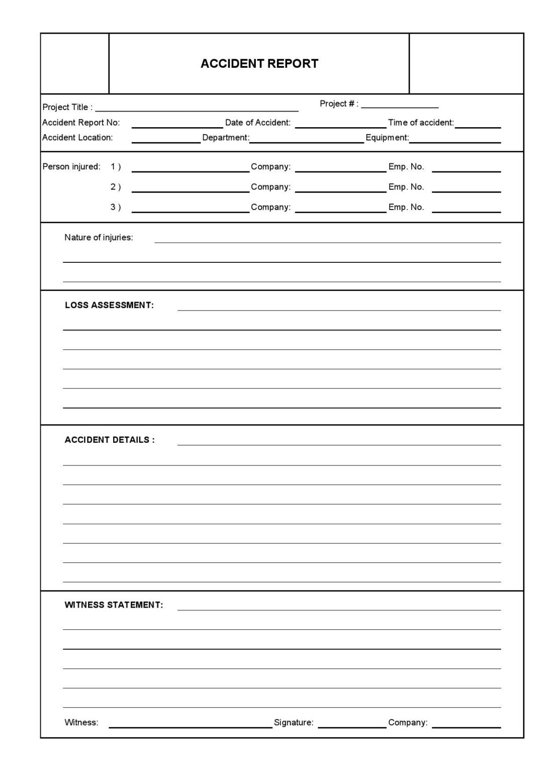 HSE Accident Investigation Form Template