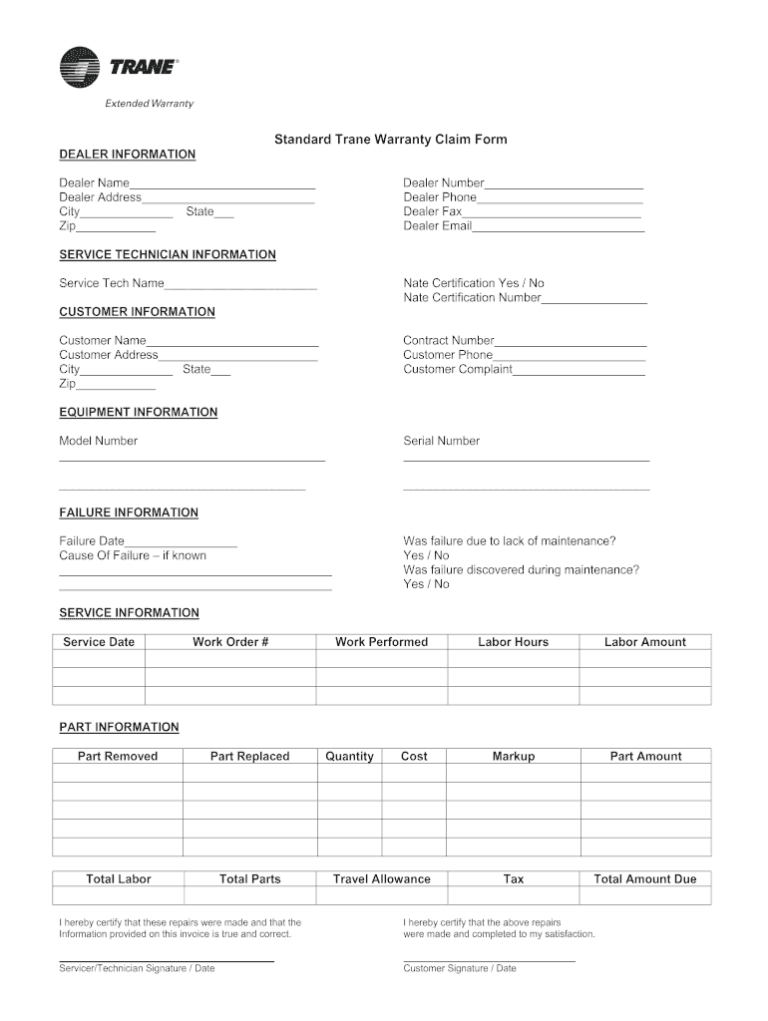 HVAC Warranty Claim Form Template