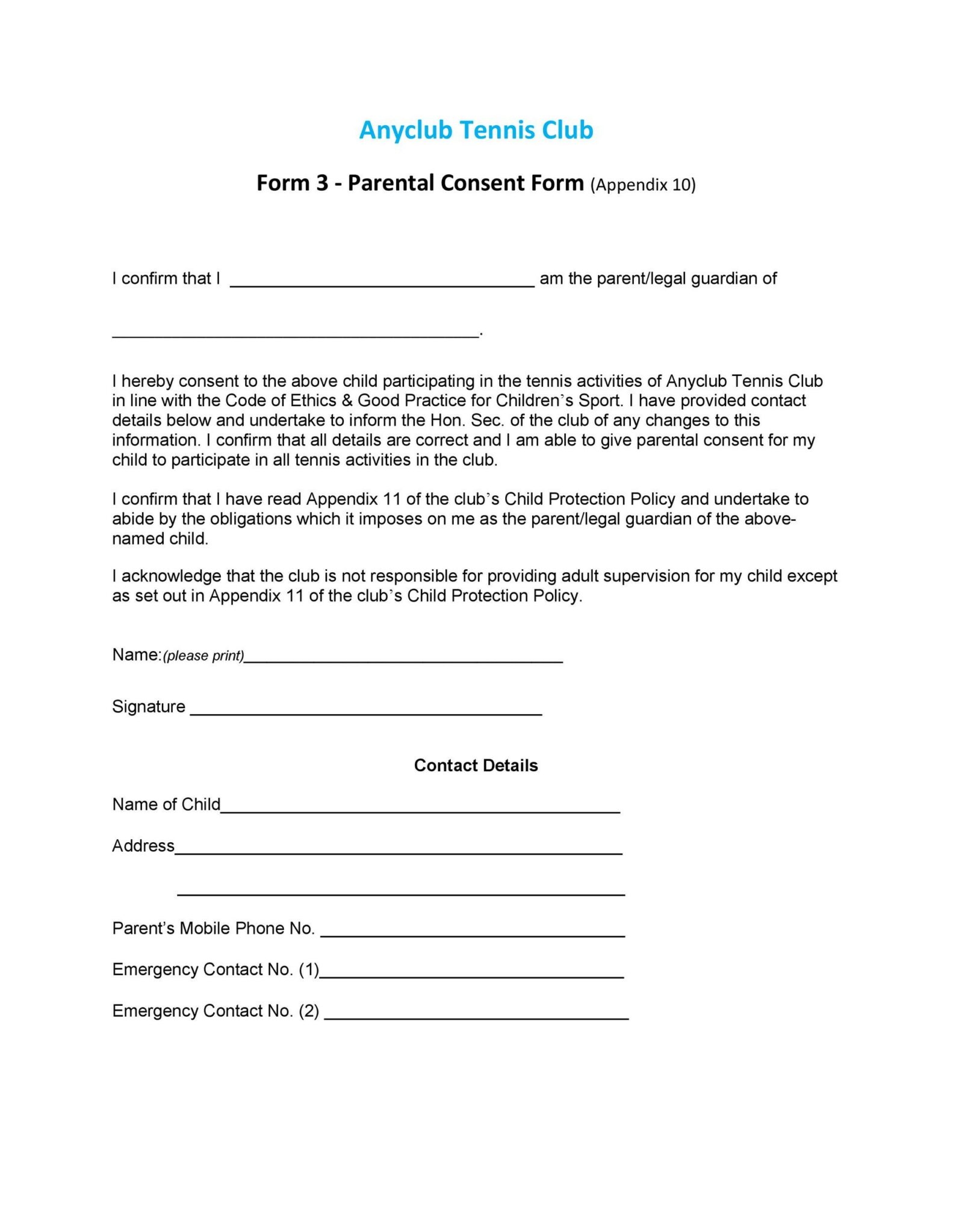 Informed Parental Consent Form Template