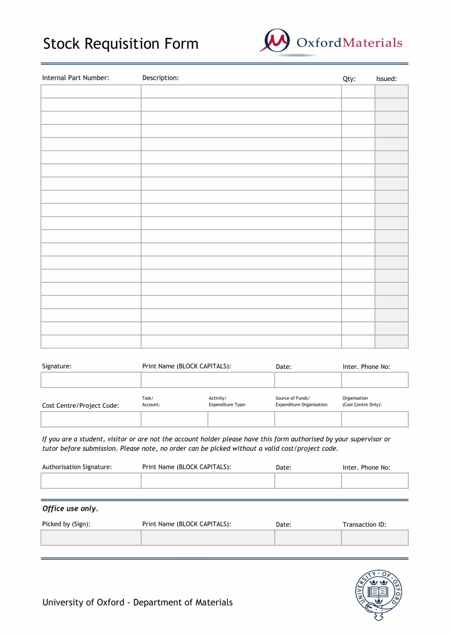 Internal Stock Requisition Form Template