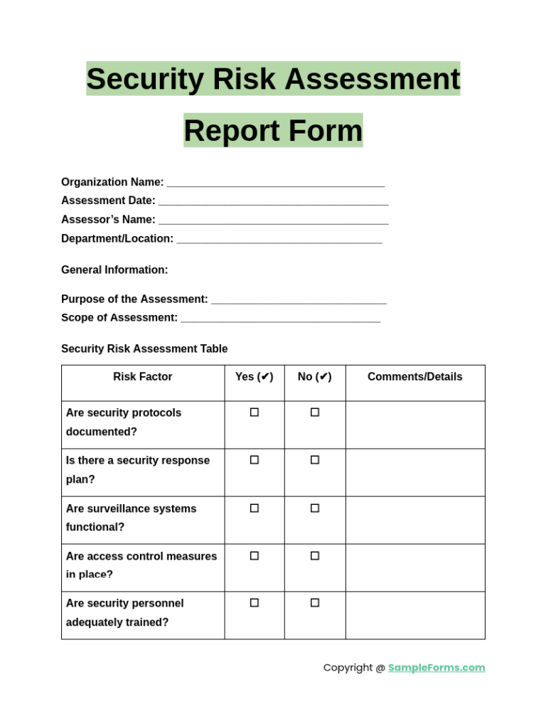 It Security Risk Identification Form Template