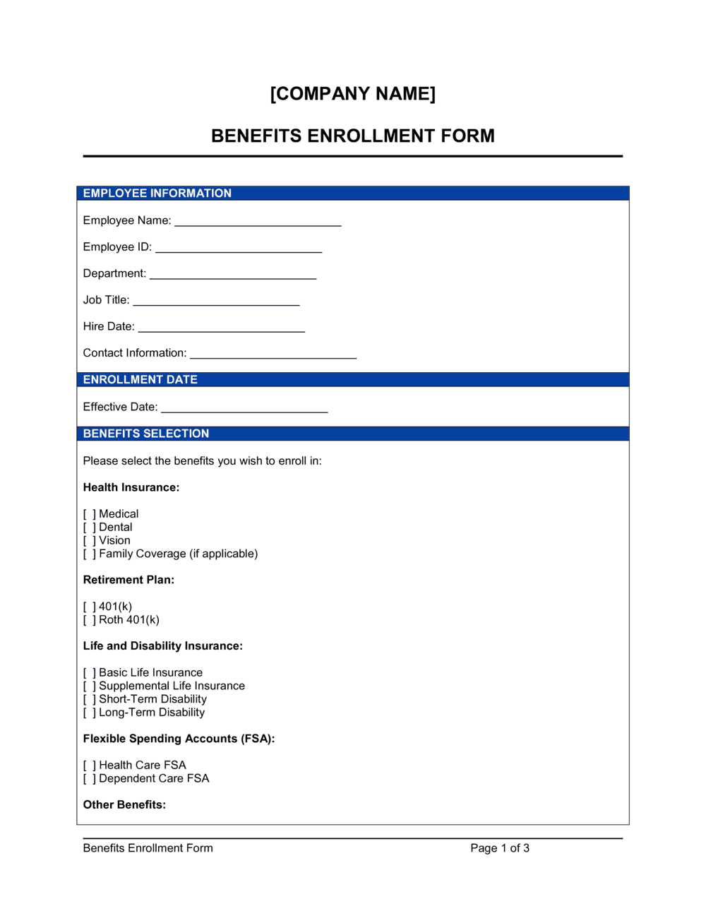 medical-insurance-enrollment-form-template