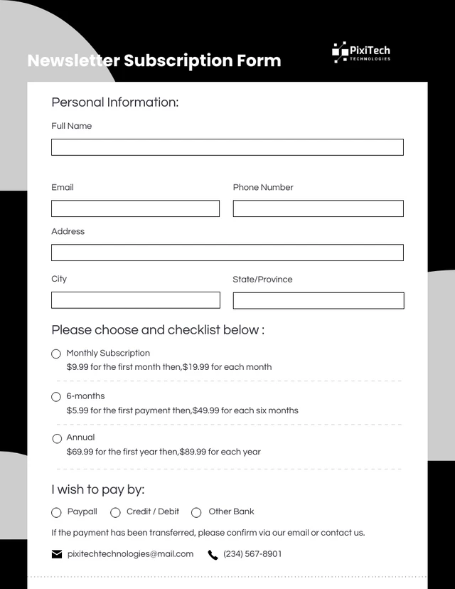 monthly-subscription-payment-form-template