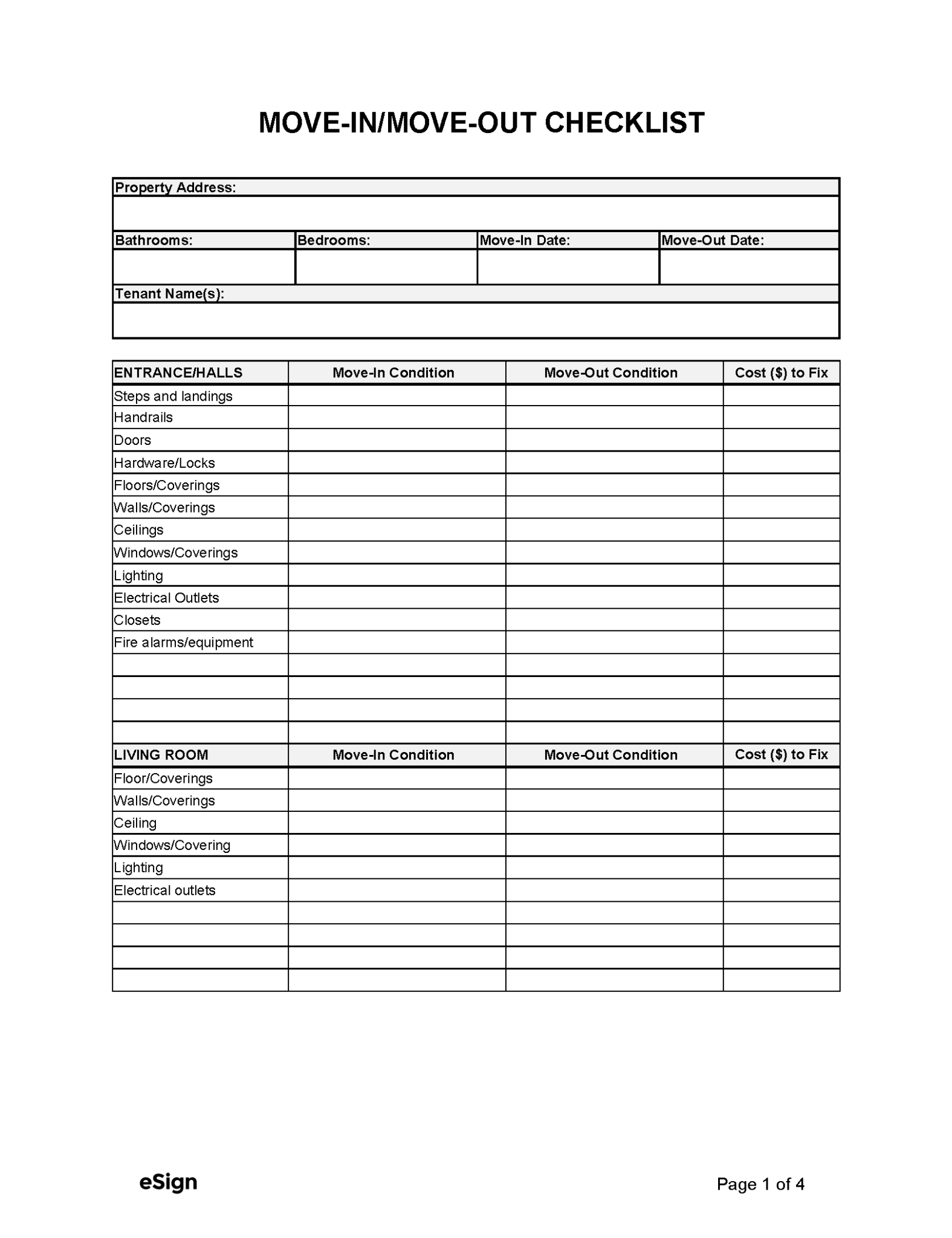 Move Out Inspection Form Template