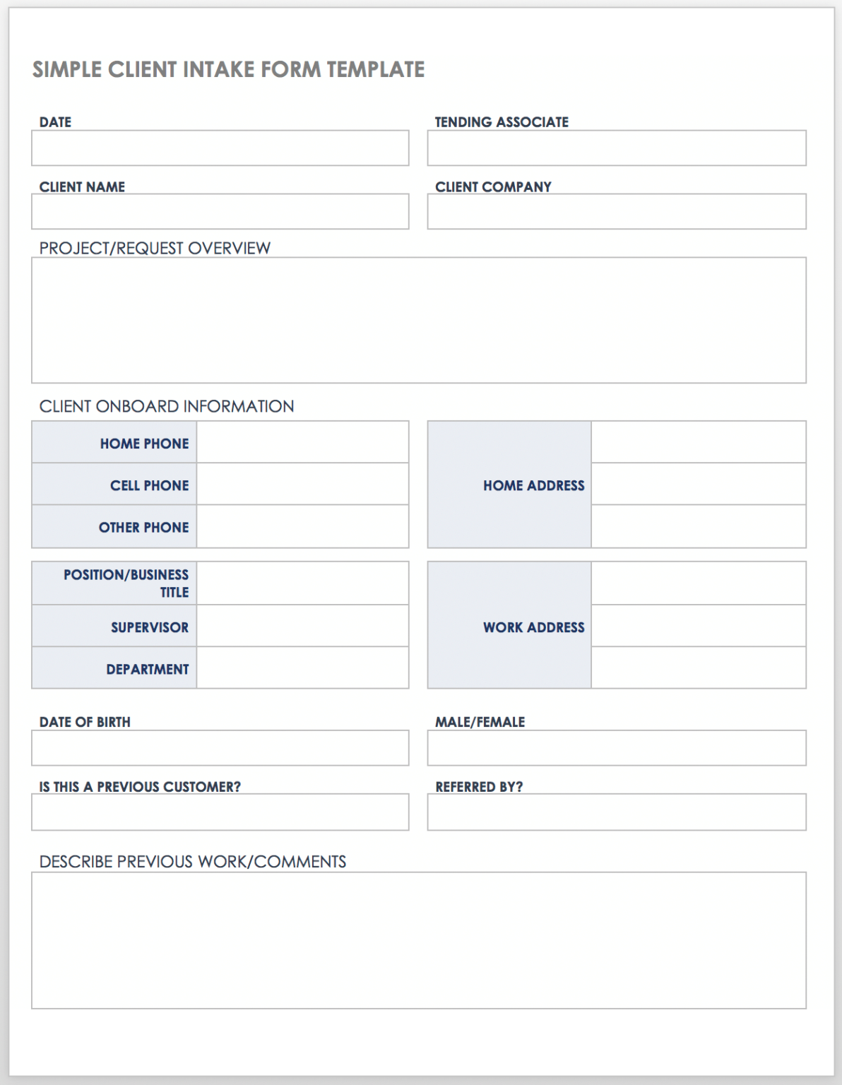 New Business Intake Form Template
