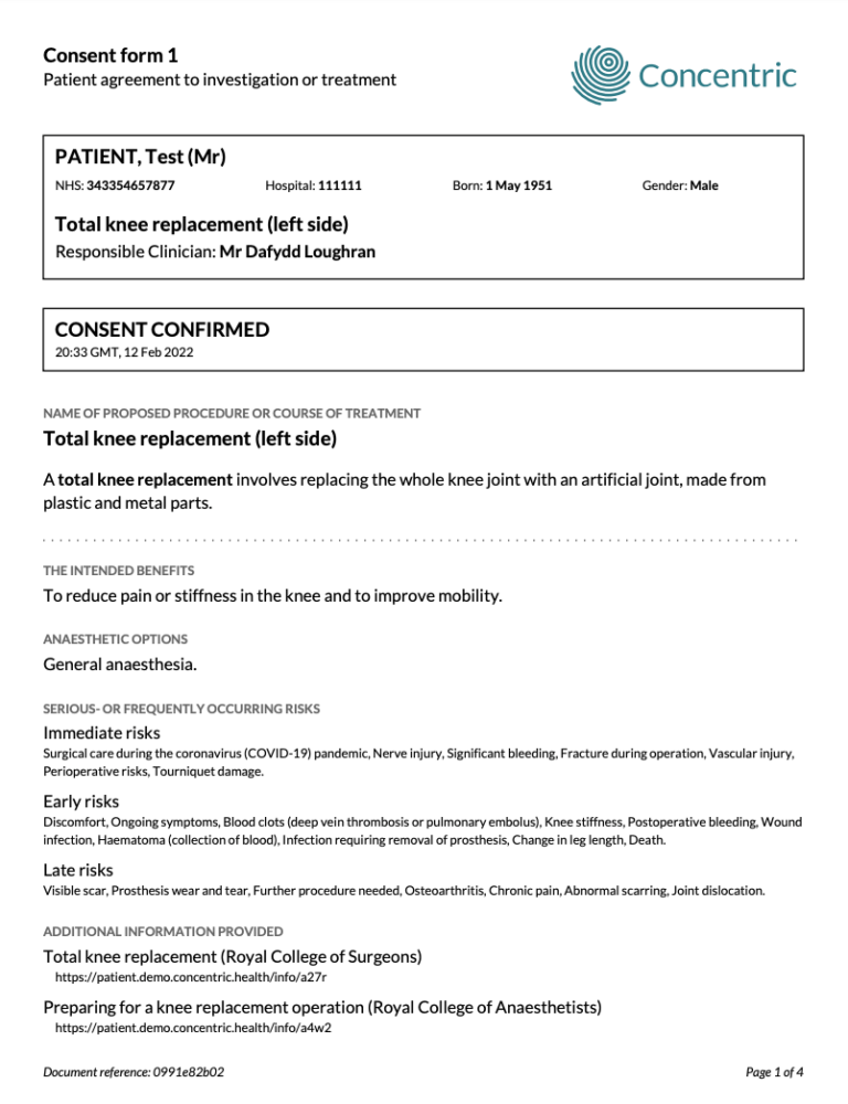 NHS Patient Consent Form Template