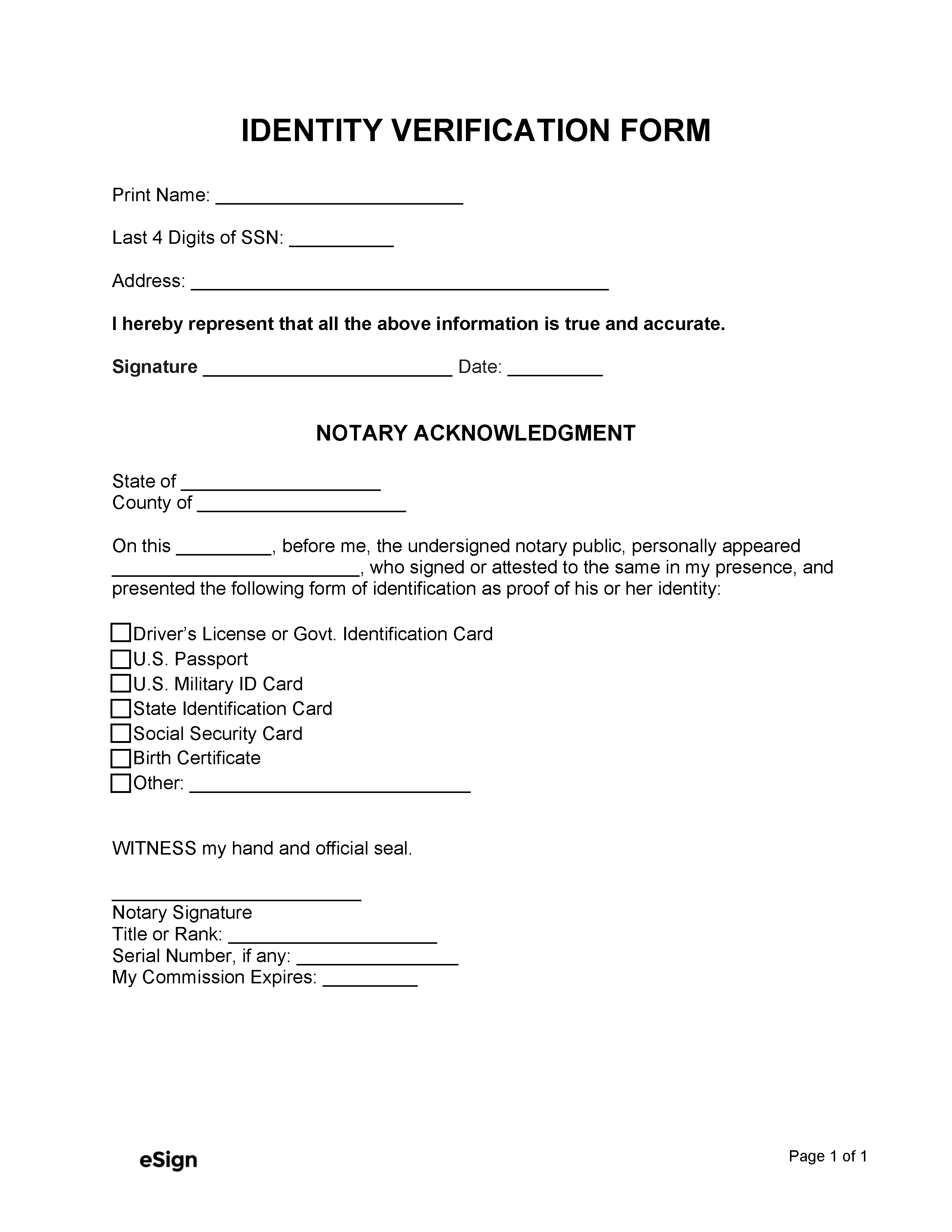 notarized-identity-verification-form-template