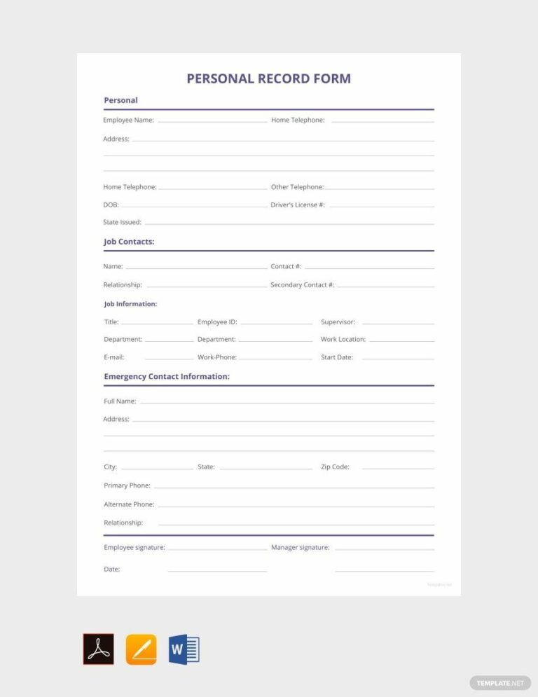 Personal Details Record Form Template