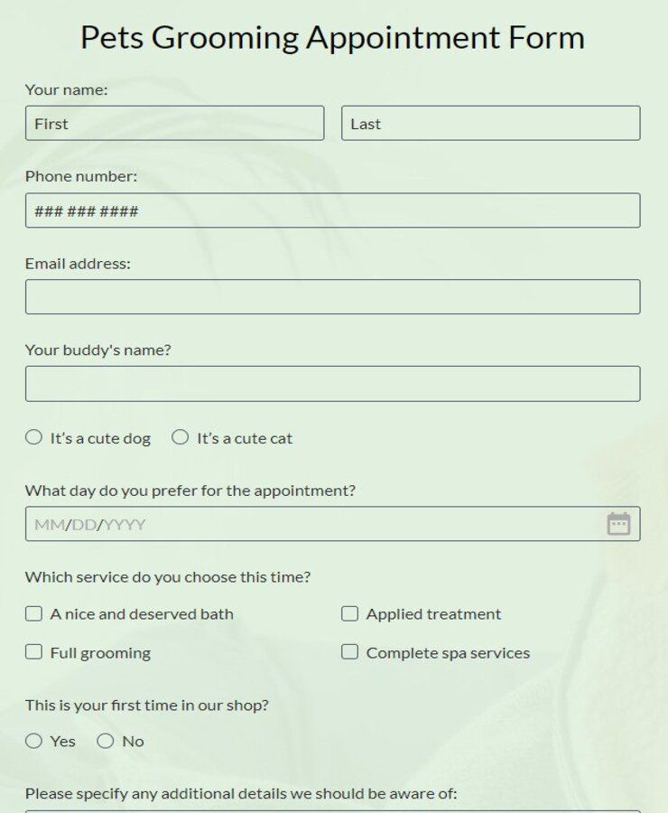 pet-service-appointment-form-template