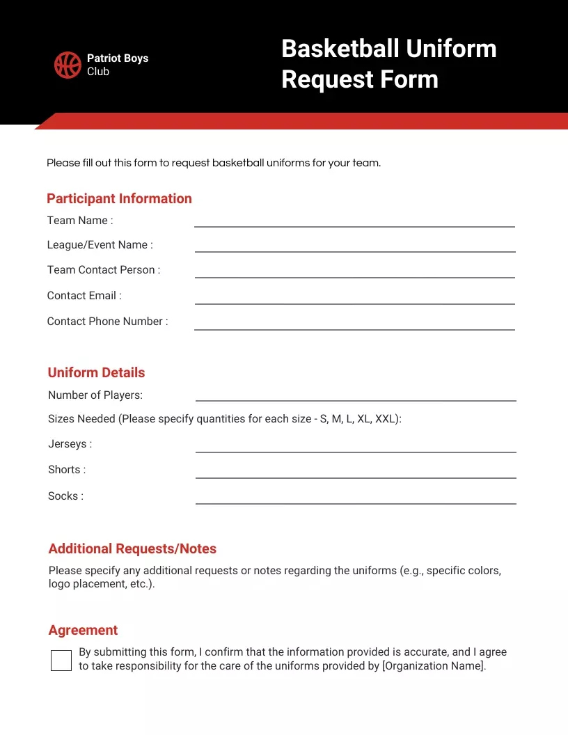 player-uniform-responsibility-form-template