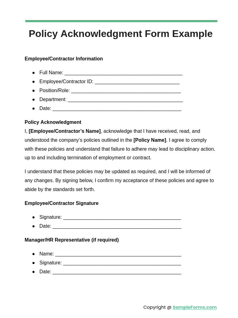 policy-employee-acknowledgement-form-template
