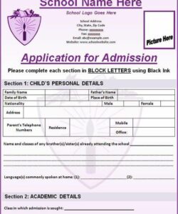 primary-school-admission-form-template