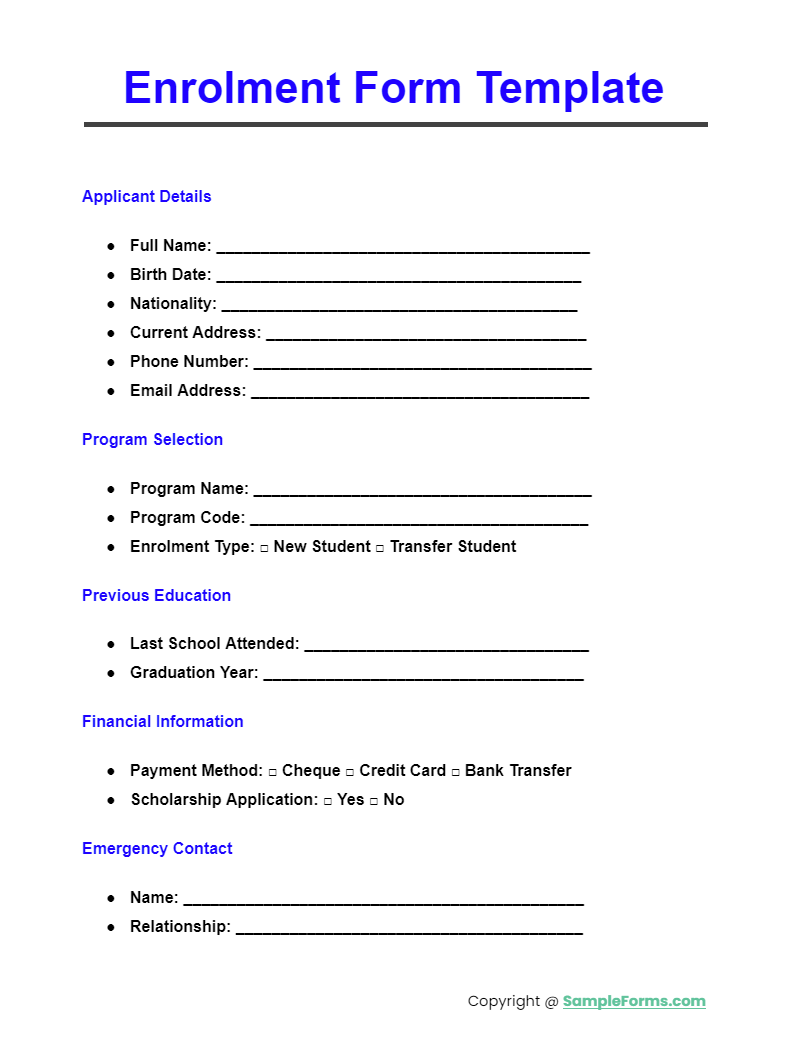 primary-school-enrolment-form-template