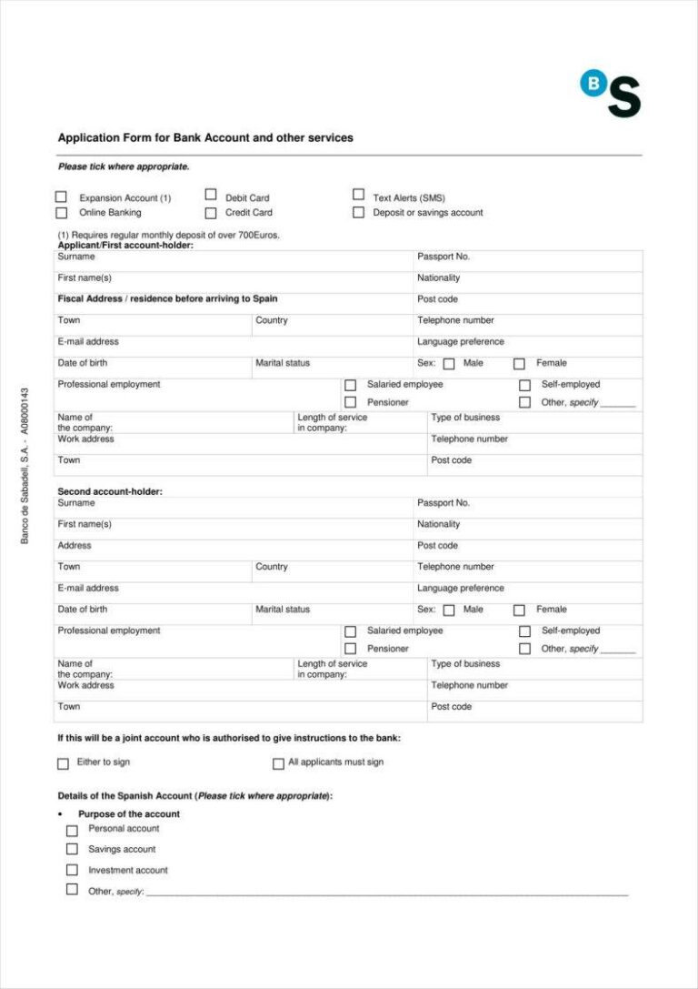 Professional New Account Form Template