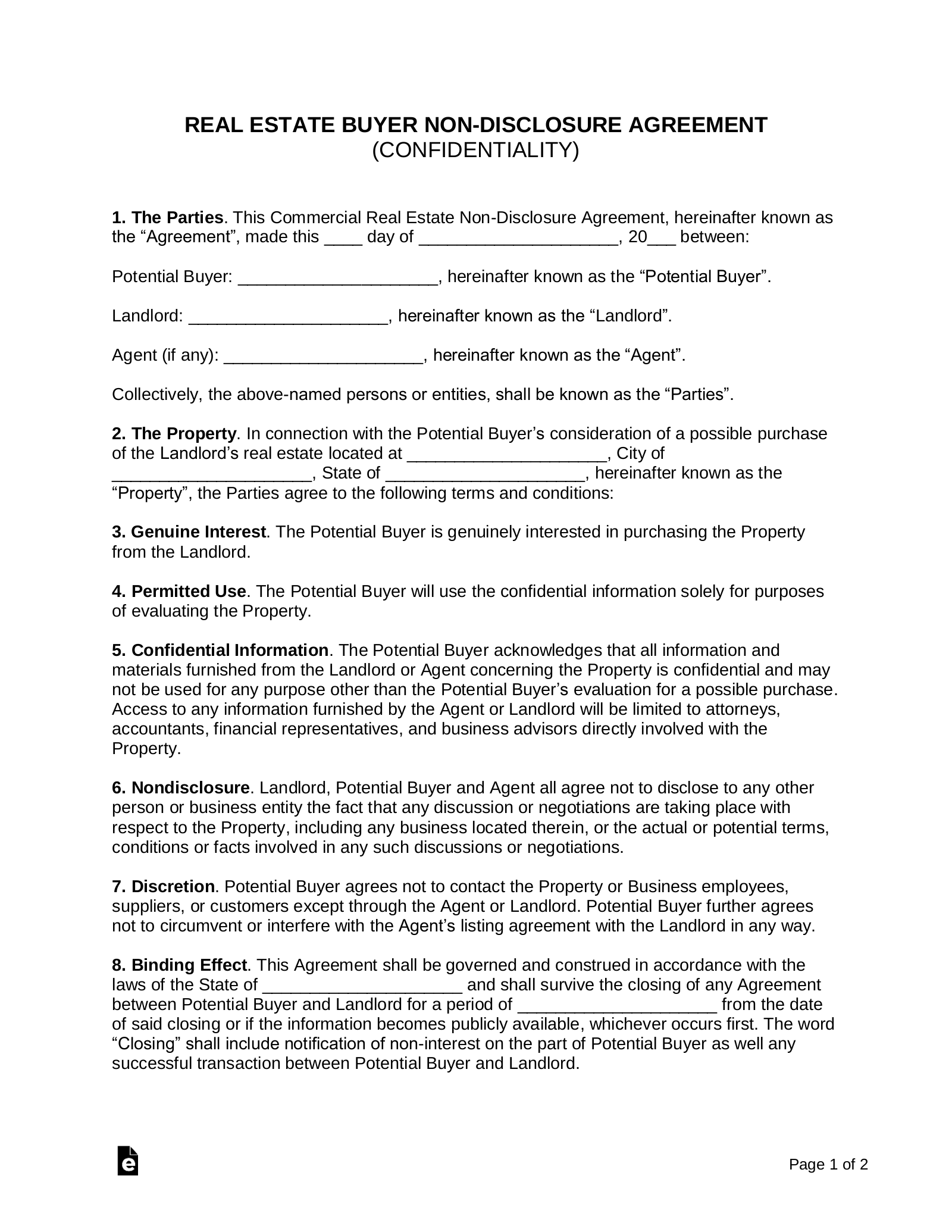 real-estate-confidentiality-form-template