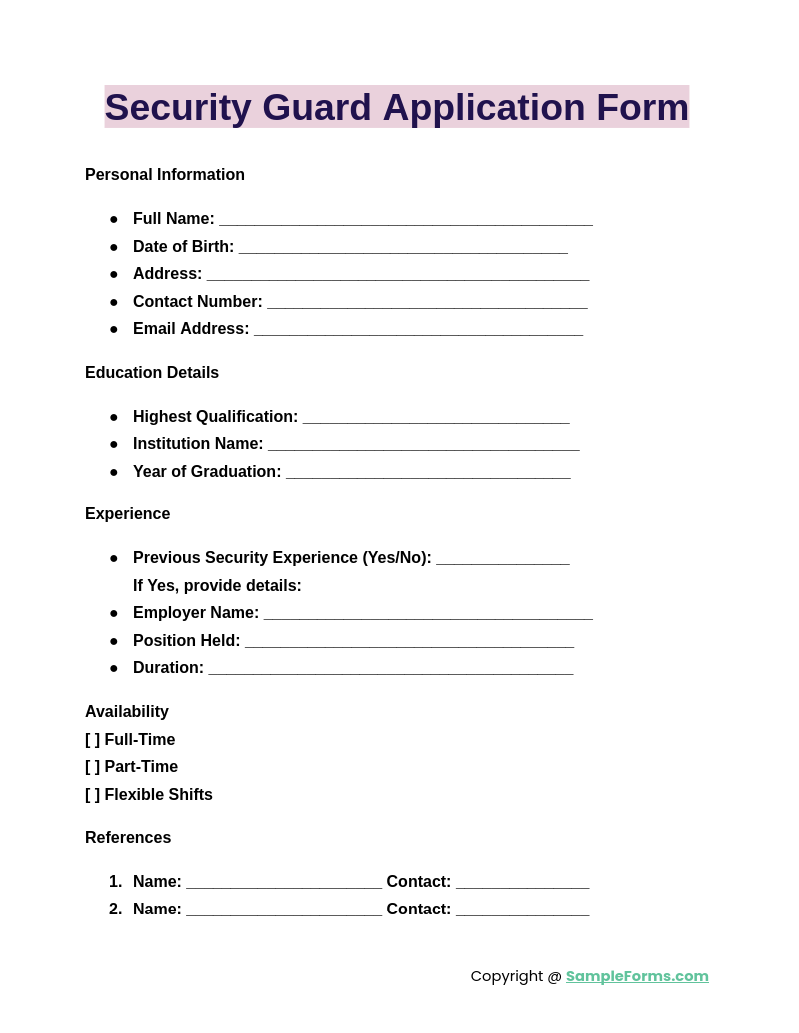 security-guard-application-form-template