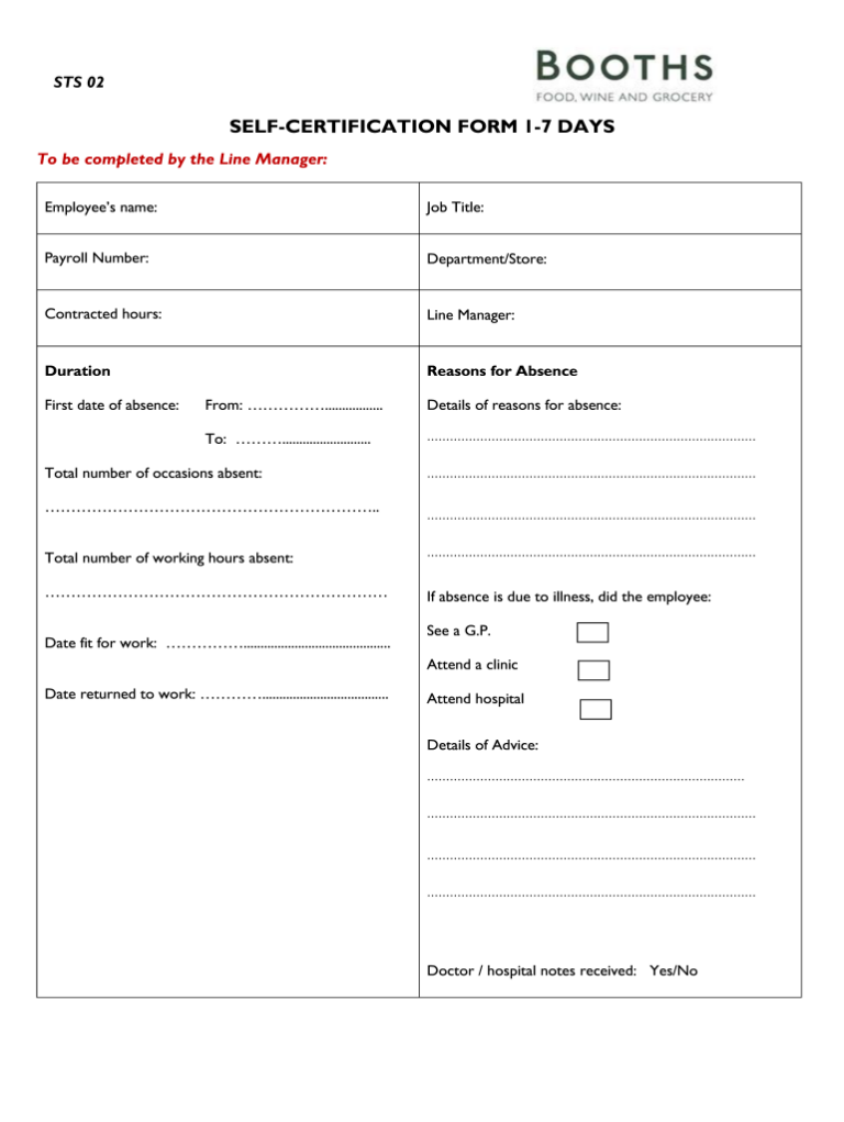 Self Certification Form Template NHS self-certification-form-template-nhs