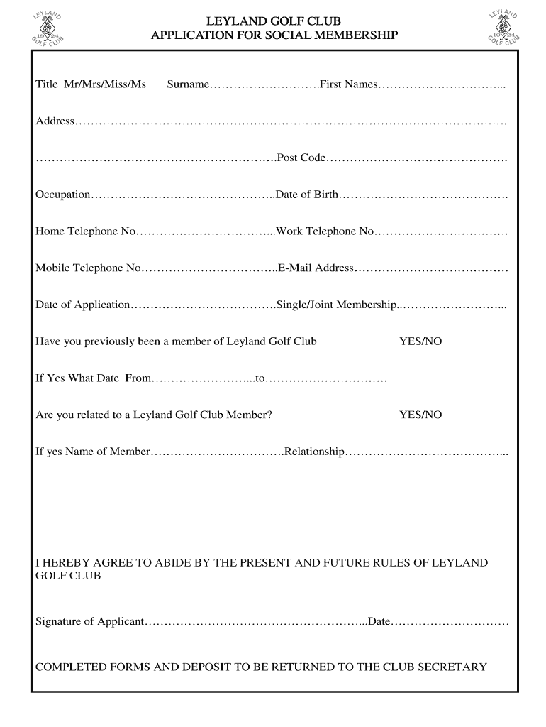 social-club-membership-form-template